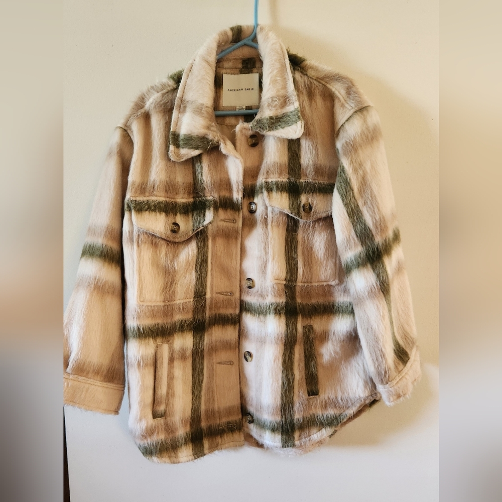 American Eagle Outfitters Oversized Faux Fur Button Down Jacket Medium